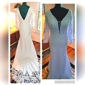 Fitted wedding white dress with button back and train size 12